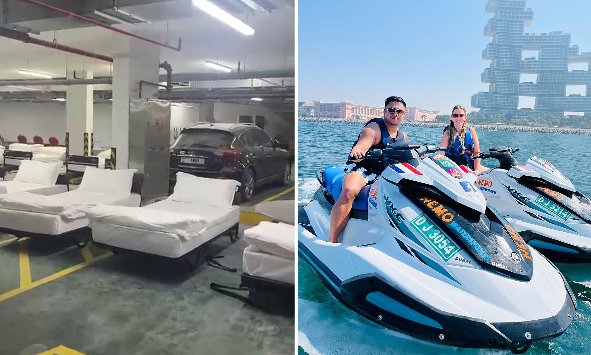 Life in the Dubai blitz: British families stranded in UAE forced to sleep on beds in hotel car parks